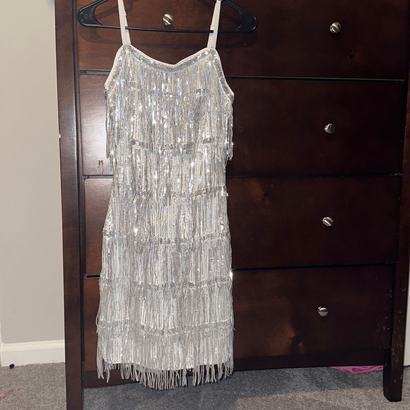 Dresses & Skirts - Fringe Silver/White dress.